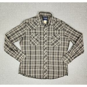 Wrangler Shirt Mens Large Pearl Snap Plaid Button Down Black Long Sleeve